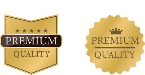Premium quality badges. Premium certificate badges. Gold labels, seals, stamps, stickers. 100 percent quality guaranteed labels. Vector illustration