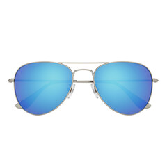 Aviator Sunglasses with Blue Mirrored Lenses Isolated on Transparent Background