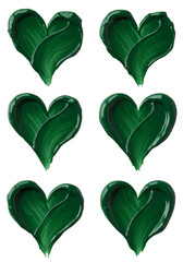 Abstract Isolated Green Painted Hearts On Transparent Background Illustration