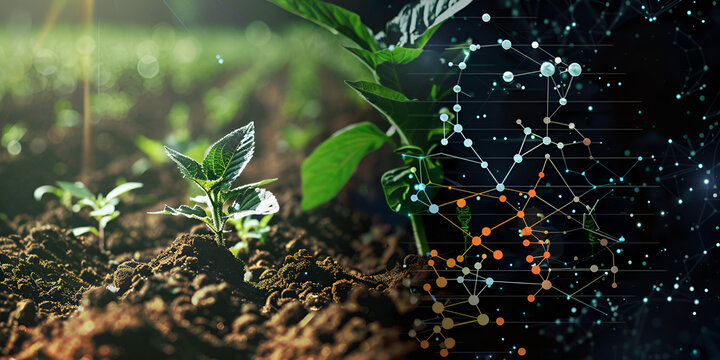 Agritech Data Visualization, Smart Farming Growth, Digital Agriculture with Plants - Powered by Adobe