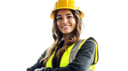 Construction Confidence: A confident female construction worker in a reflective vest and hard hat, radiating professionalism and expertise.
