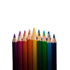 Colored Pencils Arranged on a Transparent Background in Rainbow Spectrum