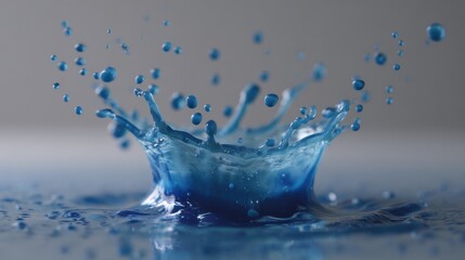 Vivid Blue Water Splash Creating Dynamic Ripples and Droplets on a Smooth Surface Captured in High-Resolution for Creative Visual Projects