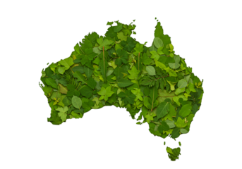 Australia Map Made Of Green Leaves Isolated On Transparent Black Background