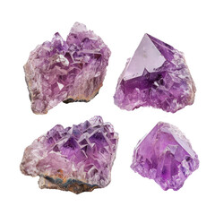 Crystal Stone rough amethyst crystals front view isolate on transparency background