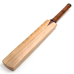 Wooden cricket bat on white background