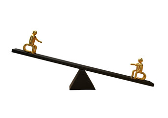 Abstract SeeSaw Illustration With Golden Figurines Against Black Background