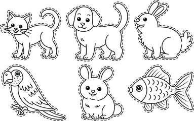 Obraz premium Scissor Skills Cute Pet And Animal Cutouts With Dashed Lines rabbit
