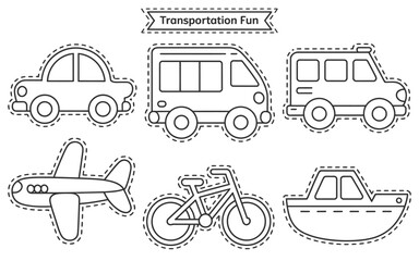 Scissor Skills Transportation Themed Cutouts With Dashed Lines airplane