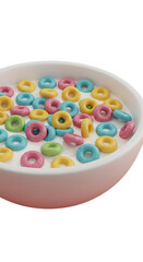 Colorful Cereal Rings In Bowl With Milk Isolated On Transparent Background