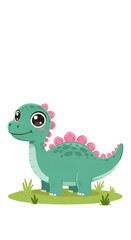 Obraz premium Cute Cartoon Dinosaur Illustration On Green Grass Isolated Transparent Background