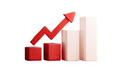 Red and white 3D bar graph, showing upward trend