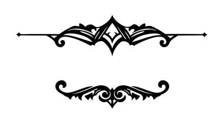 A set of two black vector dividers with a sharp, edgy fantasy style. Symmetrical ornaments with gothic flourishes, perfect for page headers, tattoos, and game interface design.