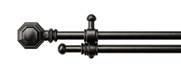 Black double curtain rod with octagonal finials