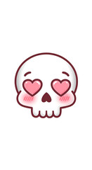 Fototapeta premium Cute Pixelated Skull With Hearts Eyes And Blush Isolated On Black Background