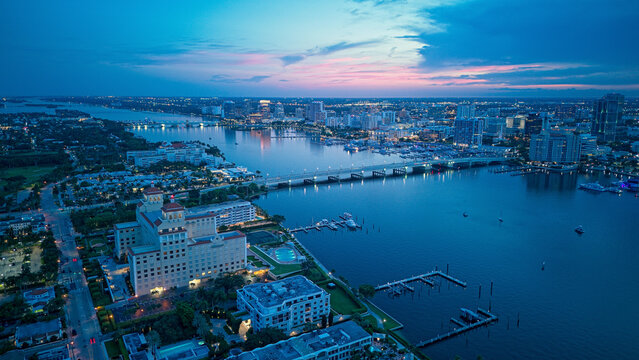 aerial view of Flagler Memorial Bridge and West palm Beach