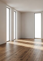 Obraz premium Sun-drenched empty interior featuring hardwood floors and modern minimalist architecture