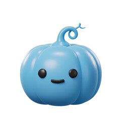 Cute Blue Pumpkin 3D Illustration on Isolated Transparent Background