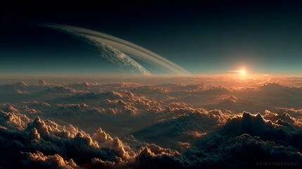 Surreal Planet Universe Space Sunset Cosmos Clouds Celestial Galaxy Starry Night Atmosphere Exploration Landscape Beautiful Colorful Nature Ethereal Scenery Stunning Serene Visual Majesty Wonders