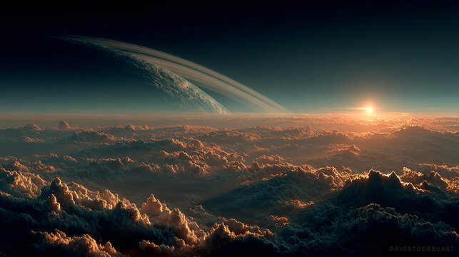 Surreal Planet Universe Space Sunset Cosmos Clouds Celestial Galaxy Starry Night Atmosphere Exploration Landscape Beautiful Colorful Nature Ethereal Scenery Stunning Serene Visual Majesty Wonders