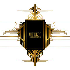 Art Deco Style Gold Geometric Frame Illustration On Black Background