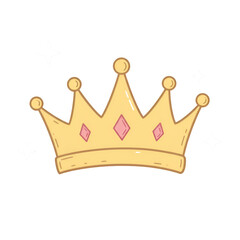 Cartoon Crown Illustration with Gold and Pink Details and Sparkling Stars