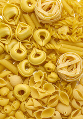 Assorted Pasta Shapes Variety Yellow Color Isolated On Transparent Background