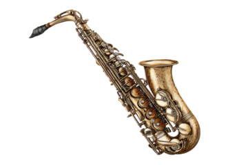 Brass saxophone, angled view