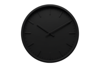Black Analog Wall Clock Isolated on Transparent Background Illustration