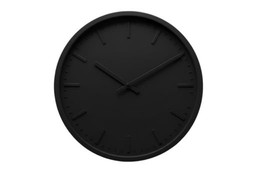 Black Analog Wall Clock Isolated on Transparent Background Illustration