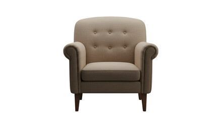 Beige Fabric Armchair Isolated on Transparent Background Realistic 3D Render