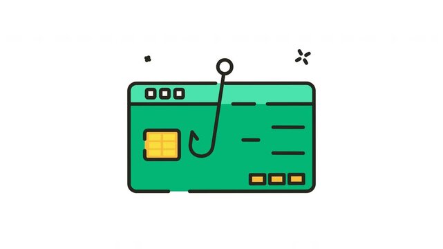 Animated credit card icon with a fishing hook attached. Repeating Alpha Channel animated icon