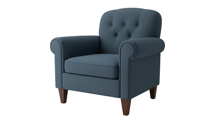 Blue Tufted Armchair Isolated on Transparent Background Realistic 3D Illustration
