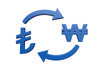 Blue Arrows Circulating Around Turkish Lira and South Korean Won Illustration