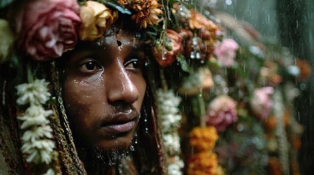 Sacred Journey: Rain-Soaked Vasudev Carries Infant Under Serpent Canopy