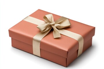 Obraz premium Gift Box Presentation: A beautifully wrapped gift box, presented with a stylish bow and ribbon, symbolizes celebration and generosity. Perfect for holidays and special occasions.