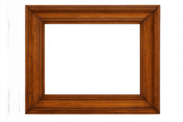 Empty wooden frame featuring a transparent background, ideal for displaying artwork or photographs in an elegant and classic style