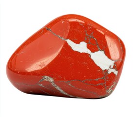 Smooth Red Stone with White Veins on Isolated Background