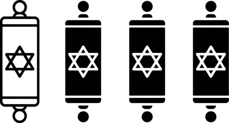 Line Art of a Symbolic Torah Scroll Featuring the Star of David in Various Shades