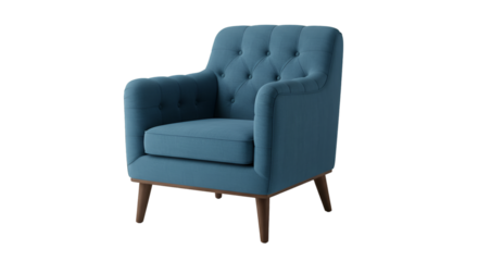 Blue Fabric Armchair Isolated on Transparent Background 3D Illustration