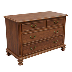 Detailed 3D Render of a Brown Wooden Antique Chest with Drawers on Transparent Background