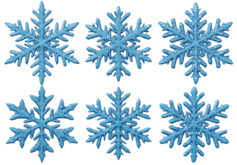 Blue Icy Snowflakes Isolated Transparent Background Winter Illustration