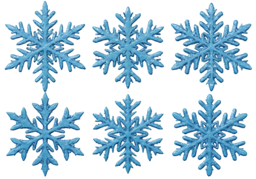 Blue Icy Snowflakes Isolated Transparent Background Winter Illustration