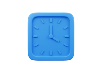 Blue 3D Square Clock Icon Isolated On Transparent Background Illustration