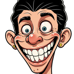 Cartoon Man Smiling with Wide Eyes and Teeth on Transparent Background