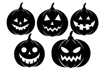 set of Jack o lantern vector silhouette illustration isolated on white background