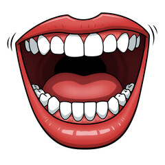 Cartoon Mouth Illustration with Red Lips Showing White Teeth on Transparent