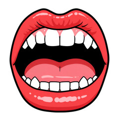 Cartoon Mouth With Red Glossy Lips Open Showing White Teeth Isolated