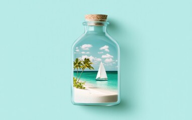 Obraz premium Sailing Dreamscape in a Bottle with Tropical Beach Scene