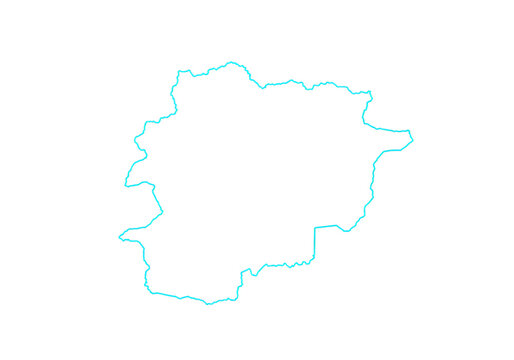 Blue Outline Map Of Andorra On A Black Background Isolated Illustration